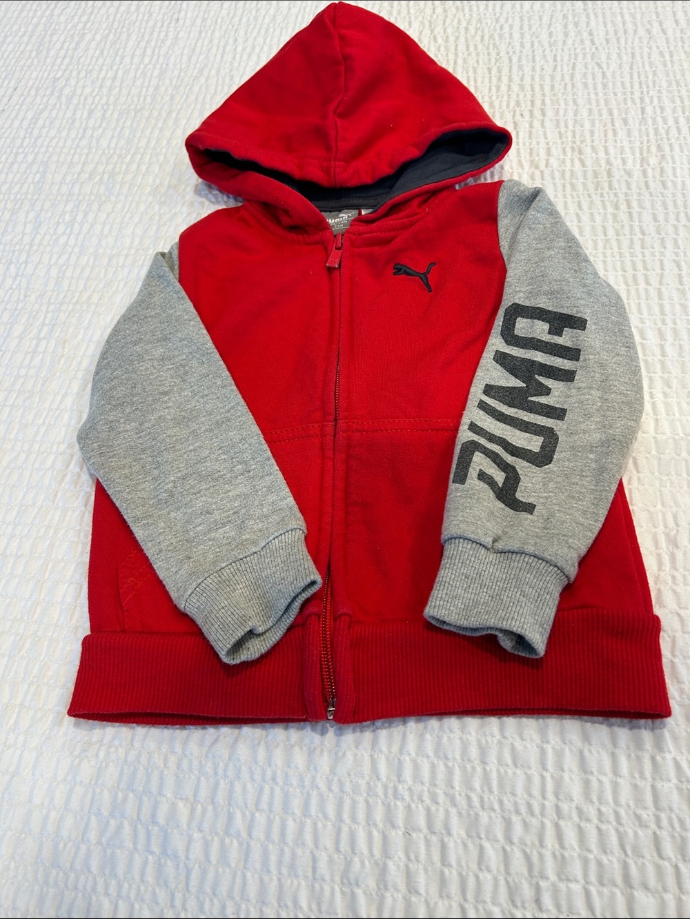 Puma Red & Gray Kids Zip Hoodie with Logo Sleeve